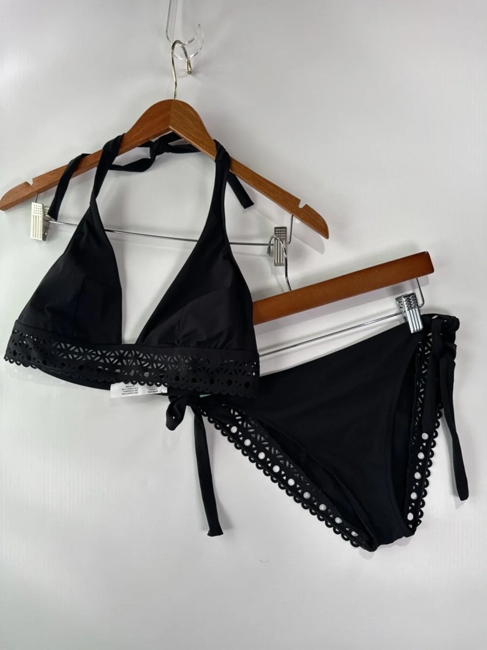 Lise Charmel Ajourage Couture Laser Cut Halter Bikini Set Black L